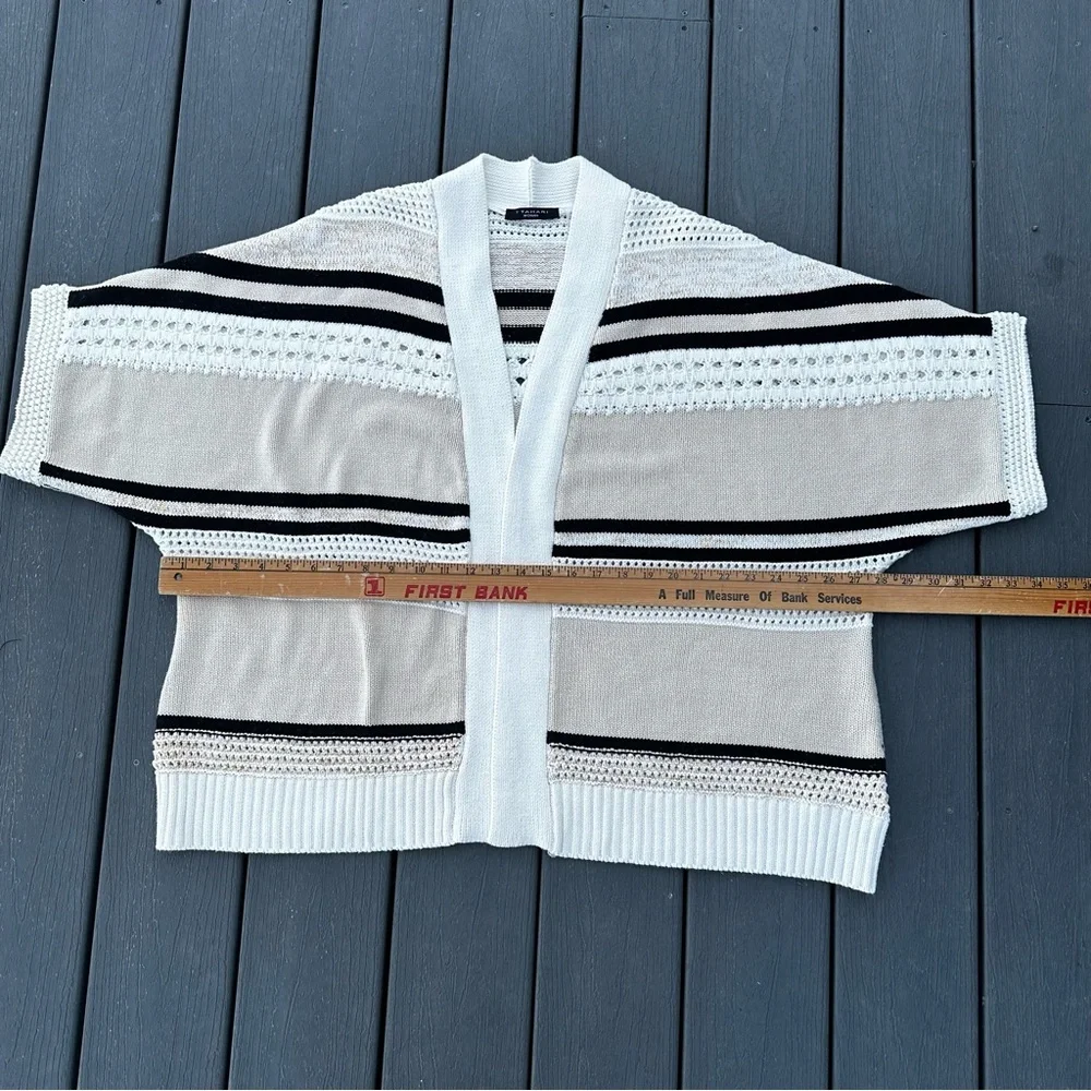 T Tahari‎ Black White and cream Open-Knit Cardigan Officecore